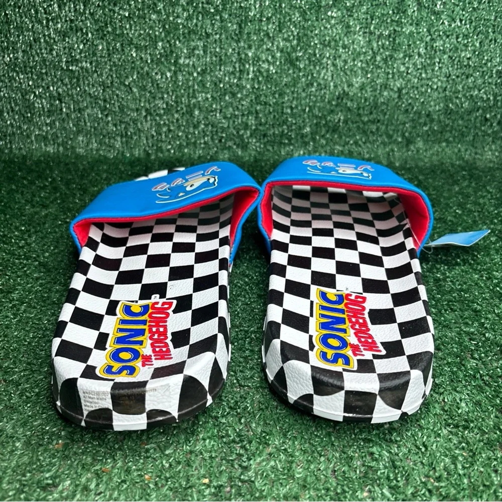 NEW Sonic The Hedgehog‎ Flip Flops Blue Black White Checkered Mens Size 13